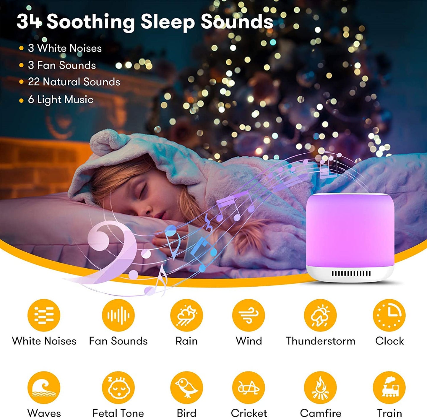 Portable White Noise Sound Machine – 34 Soothing Sounds