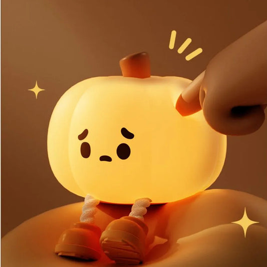 Cute Halloween Pumpkin Silicone Night Light – Rechargeable, Dimmable & Kid-Safe