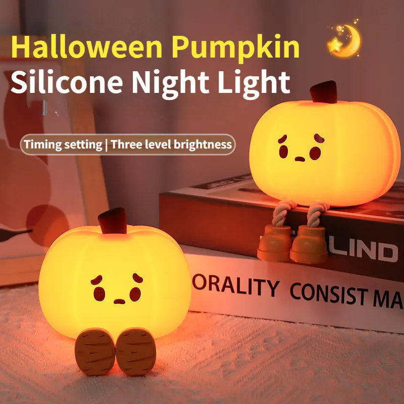 Cute Halloween Pumpkin Silicone Night Light – Rechargeable, Dimmable & Kid-Safe