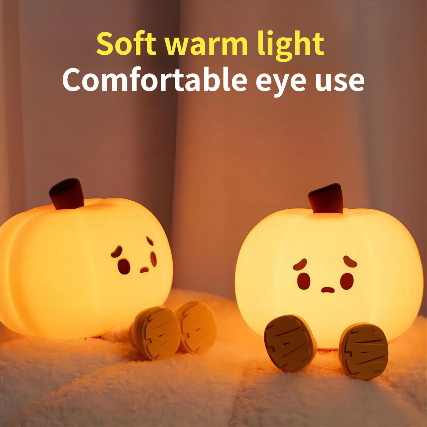 Cute Halloween Pumpkin Silicone Night Light – Rechargeable, Dimmable & Kid-Safe