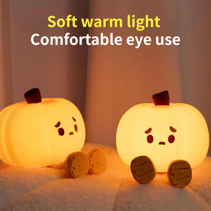Cute Halloween Pumpkin Silicone Night Light – Rechargeable, Dimmable & Kid-Safe