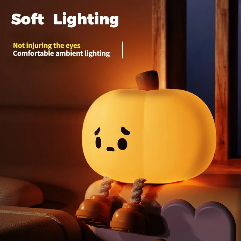 Cute Halloween Pumpkin Silicone Night Light – Rechargeable, Dimmable & Kid-Safe